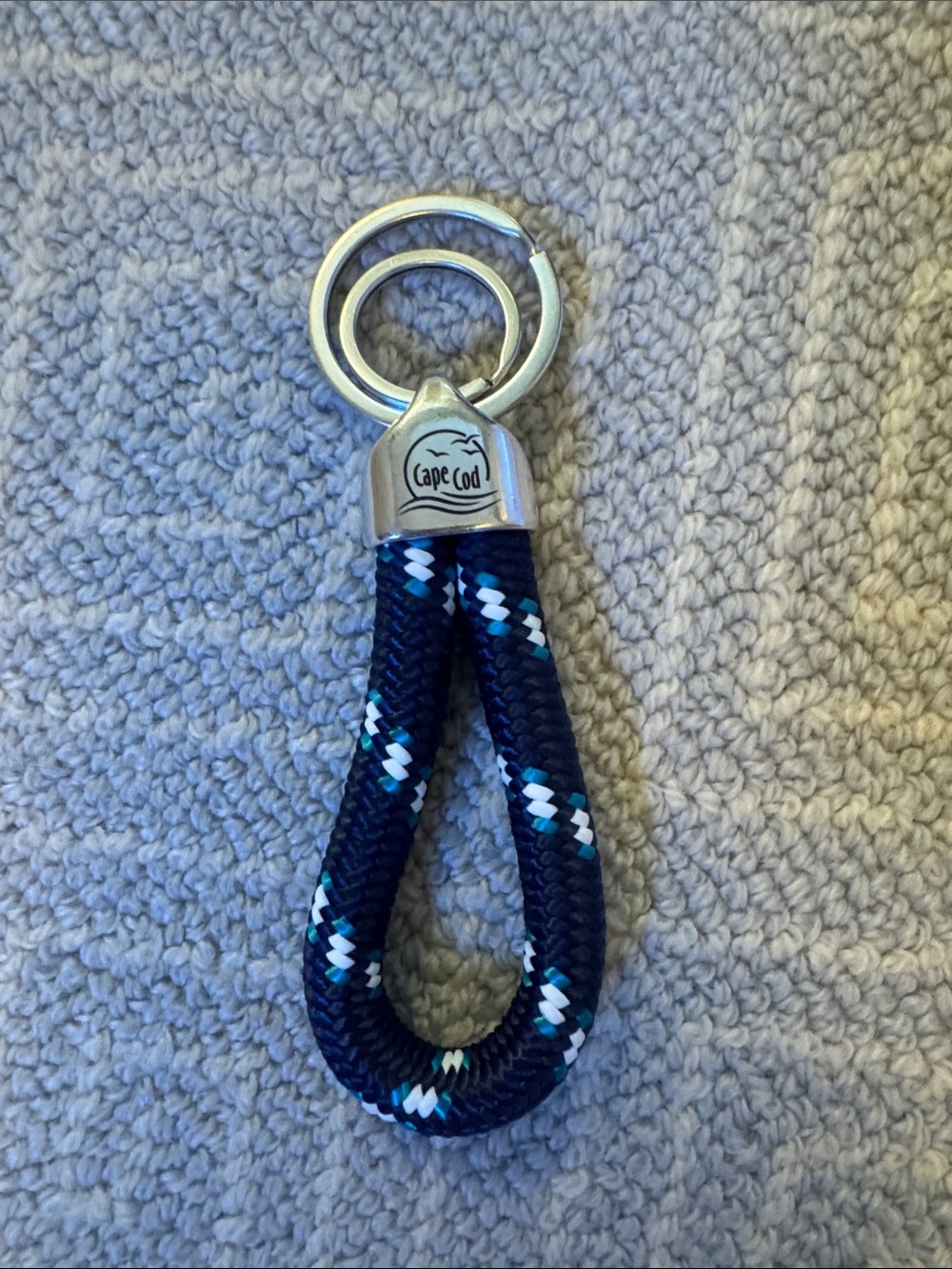 Cape Cod nautical keyring Navy Braided Rope Keychain with Silver Hardware